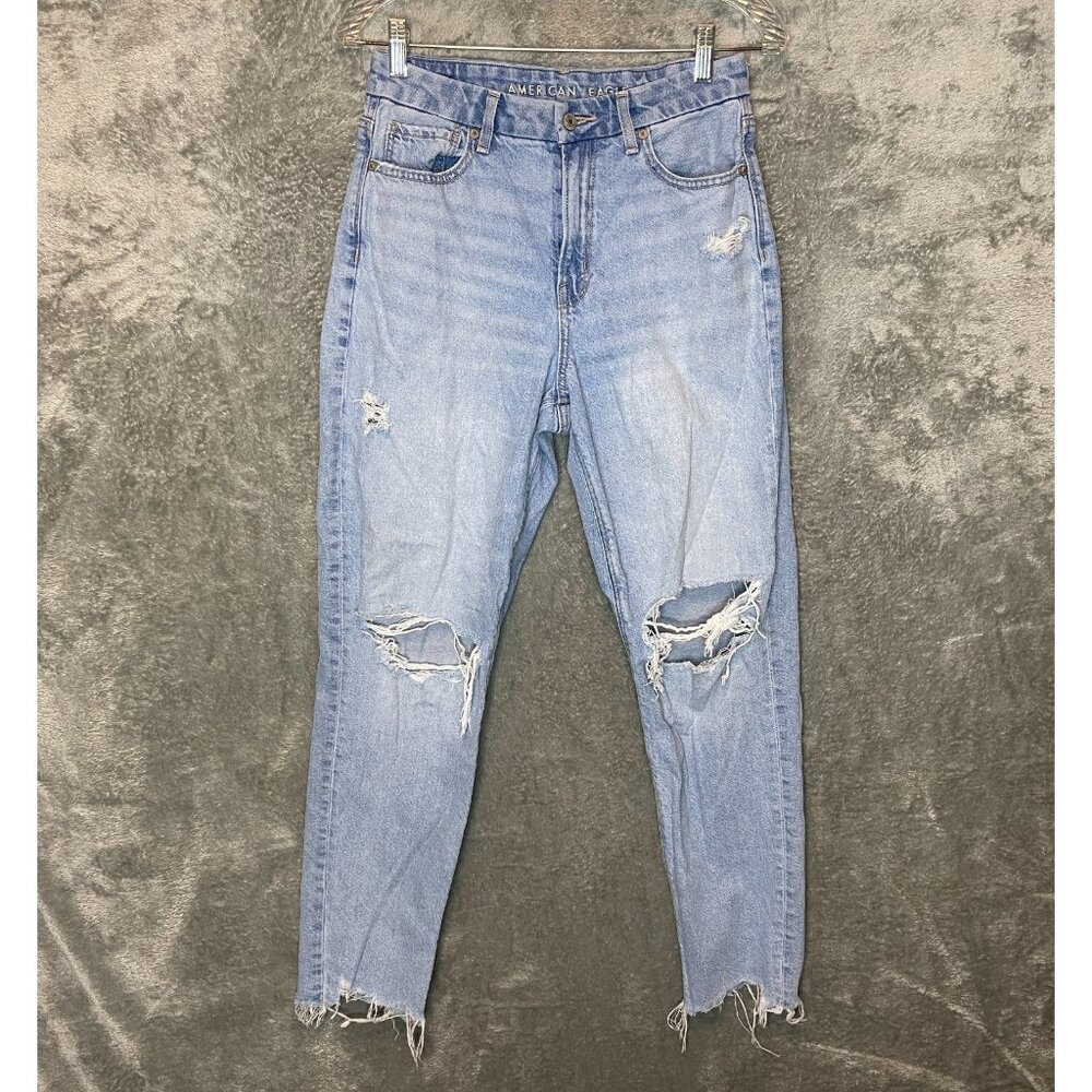 American Eagle Women Curvy Mom Jean Destroyed Raw Hem High Rise Light Jean 6